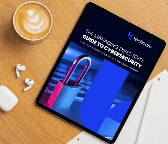 Managing Directors Guide to Cybersecurity on an iPad on a next with AirPops and a coffee