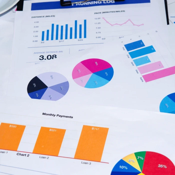 Colourful pie charts and bar charts